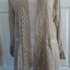 Women's Size Medium Taupe Open Front Semi-Sheer Cardigan/Top